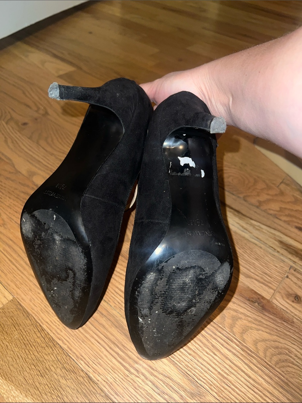 Nine West Black Suede Mary Jane Heels with Ankle Bow Size 7.5 - Picture 9 of 9